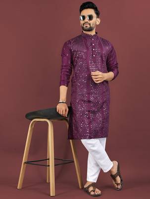 Puple embroidered silk straight kurta 2