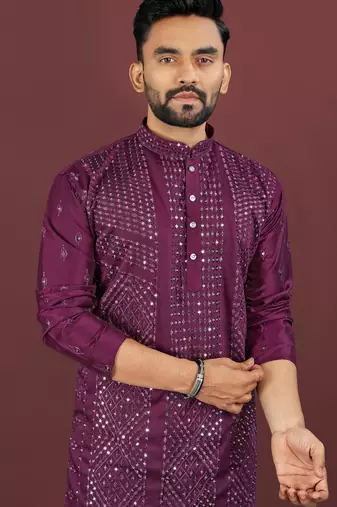 Puple embroidered silk straight kurta