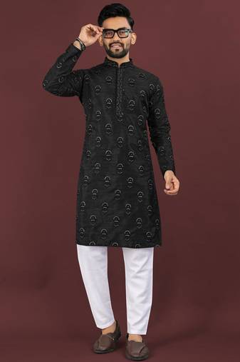 Black embroidered silk straight kurta