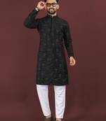 Black embroidered silk straight kurta
