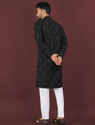 Black embroidered silk straight kurta 2