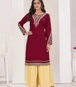 Superior quality rayon fabric maroon color embroidery kurta with sharara