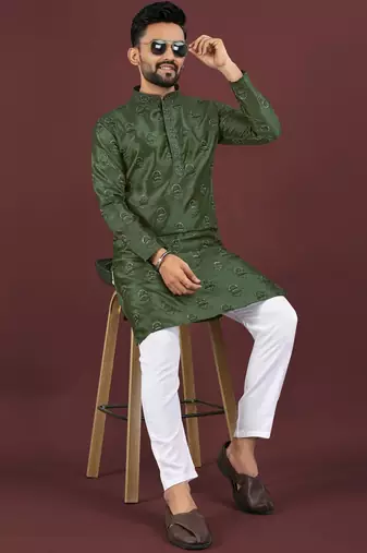 Green embroidered silk straight kurta