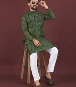 Green embroidered silk straight kurta