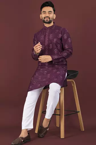 Puple embroidered silk straight kurta
