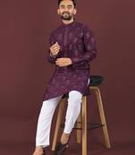 Puple embroidered silk straight kurta