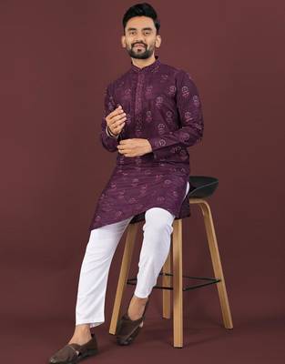 Puple embroidered silk straight kurta 2