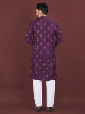 Puple embroidered silk straight kurta 3