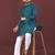 Teal embroidered silk straight kurta