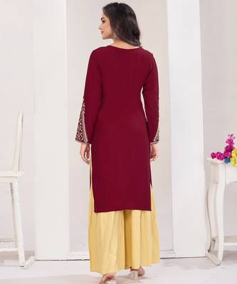 Superior quality rayon fabric maroon color embroidery kurta with sharara 3