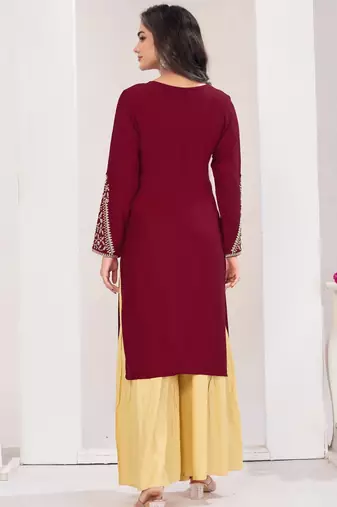 Superior quality rayon fabric maroon color embroidery kurta with sharara