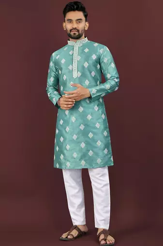 Blue embroidered silk straight kurta