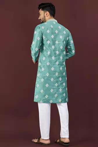 Blue embroidered silk straight kurta