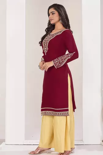 Superior quality rayon fabric maroon color embroidery kurta with sharara