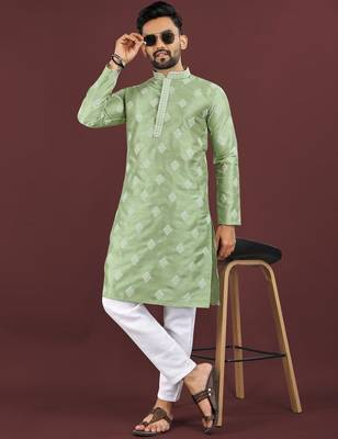 Green embroidered silk straight kurta 1
