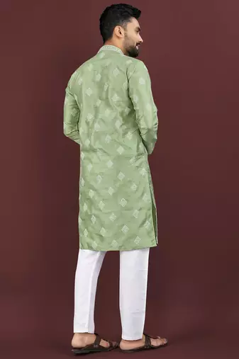 Green embroidered silk straight kurta