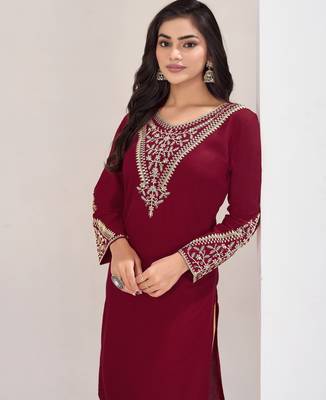 Superior quality rayon fabric maroon color embroidery kurta with sharara 5