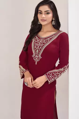 Superior quality rayon fabric maroon color embroidery kurta with sharara