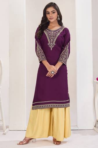 Superior quality rayon fabric wine color embroidery kurta with sharara
