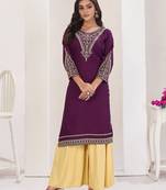 Superior quality rayon fabric wine color embroidery kurta with sharara
