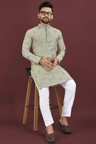 Green embroidered silk straight kurta