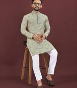 Green embroidered silk straight kurta