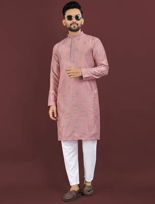 Pink embroidered silk straight kurta 1
