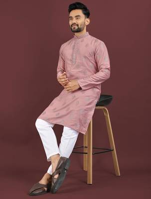 Pink embroidered silk straight kurta 2