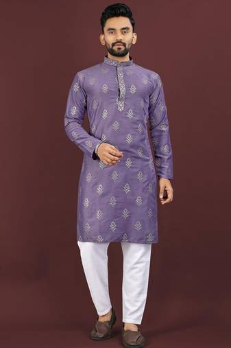 Puple embroidered silk straight kurta