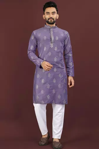 Puple embroidered silk straight kurta