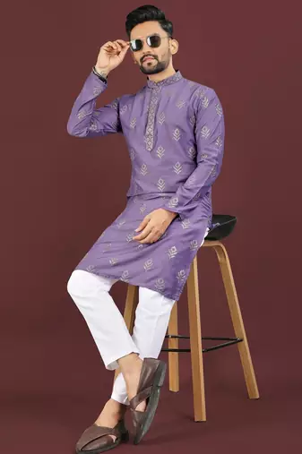 Puple embroidered silk straight kurta