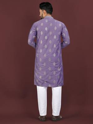 Puple embroidered silk straight kurta 3
