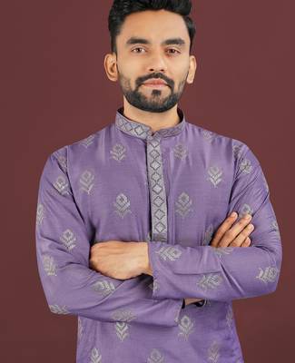 Puple embroidered silk straight kurta 4
