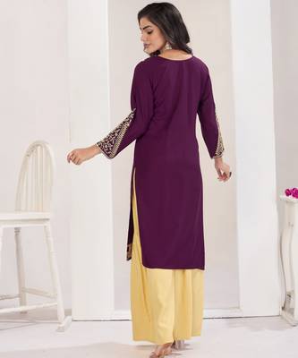 Superior quality rayon fabric wine color embroidery kurta with sharara 3