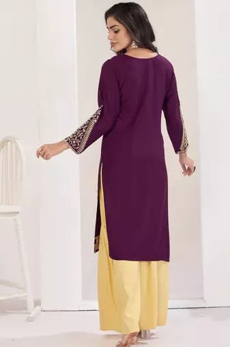 Superior quality rayon fabric wine color embroidery kurta with sharara