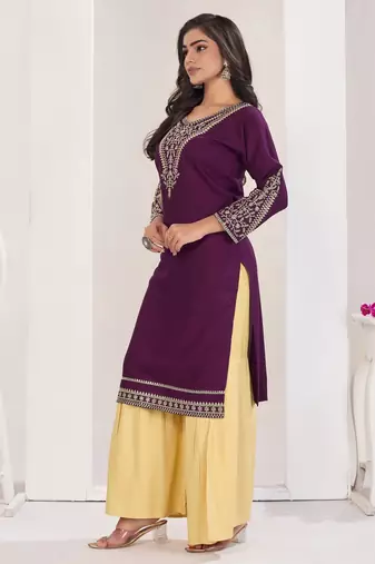 Superior quality rayon fabric wine color embroidery kurta with sharara