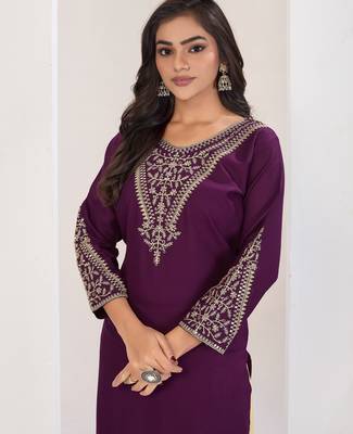 Superior quality rayon fabric wine color embroidery kurta with sharara 5