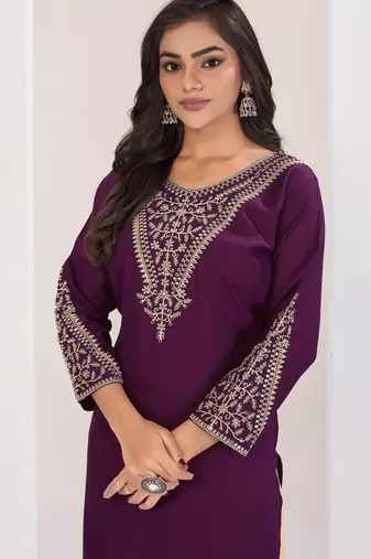 Superior quality rayon fabric wine color embroidery kurta with sharara