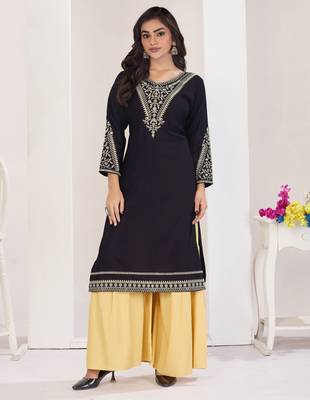 Superior quality rayon fabric black color embroidery kurta with sharara 1