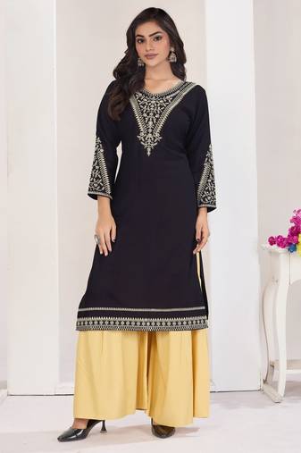 Superior quality rayon fabric black color embroidery kurta with sharara