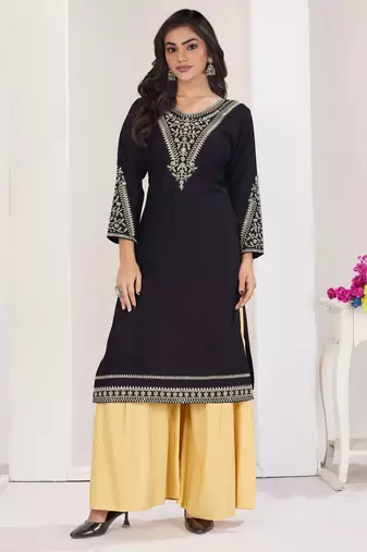 Superior quality rayon fabric black color embroidery kurta with sharara