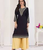 Superior quality rayon fabric black color embroidery kurta with sharara