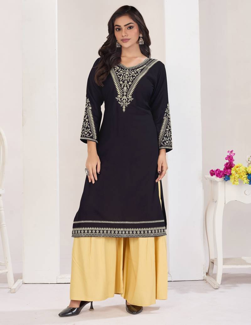 Superior quality rayon fabric black color embroidery kurta with sharara