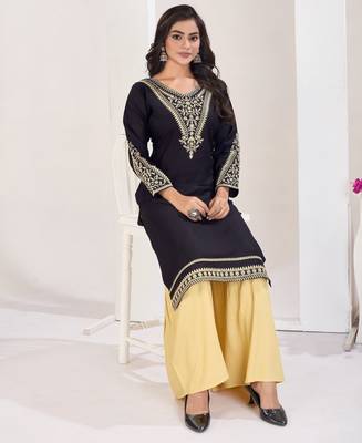 Superior quality rayon fabric black color embroidery kurta with sharara 2