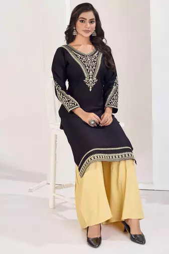 Superior quality rayon fabric black color embroidery kurta with sharara
