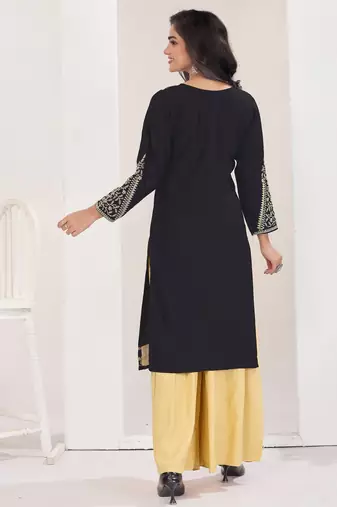Superior quality rayon fabric black color embroidery kurta with sharara