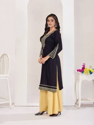 Superior quality rayon fabric black color embroidery kurta with sharara 4