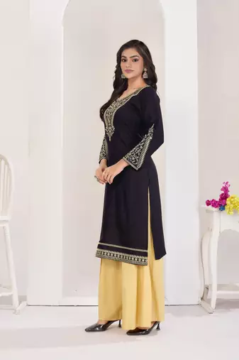 Superior quality rayon fabric black color embroidery kurta with sharara