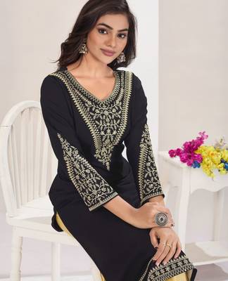 Superior quality rayon fabric black color embroidery kurta with sharara 5
