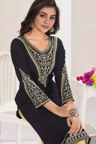 Superior quality rayon fabric black color embroidery kurta with sharara